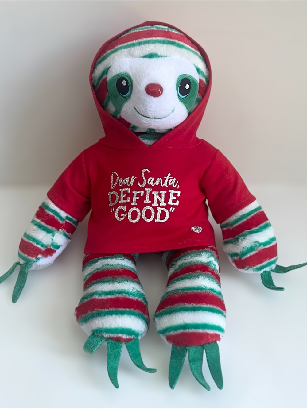 Build A Bear Peppermint Twist Sloth Naughty Plush Holiday Christmas Striped 18”